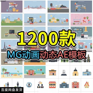 MG动画AE模板源文件脚本卡通动态视频制作扁平化场景动画包素材